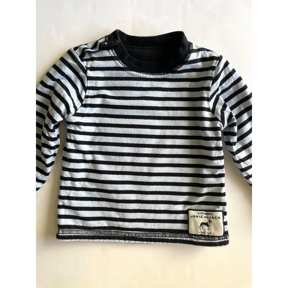 Janie and Jack Striped Dog Applique Long Sleeve Reversible Shirt Boys 6-12Months - Picture 5 of 7